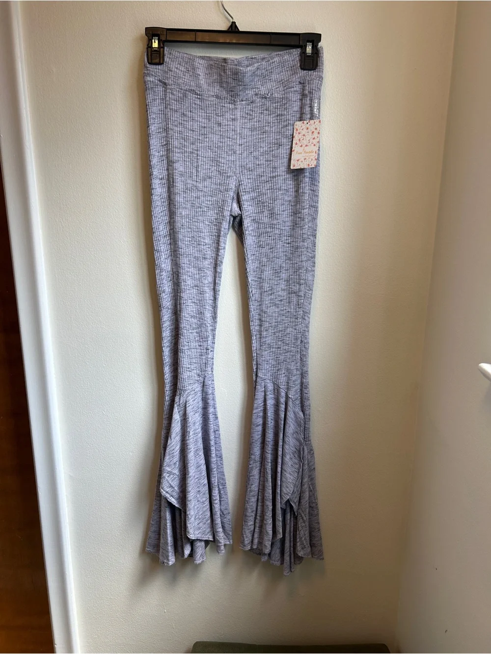 Free People Heather Gray Ruffle Flare Pants